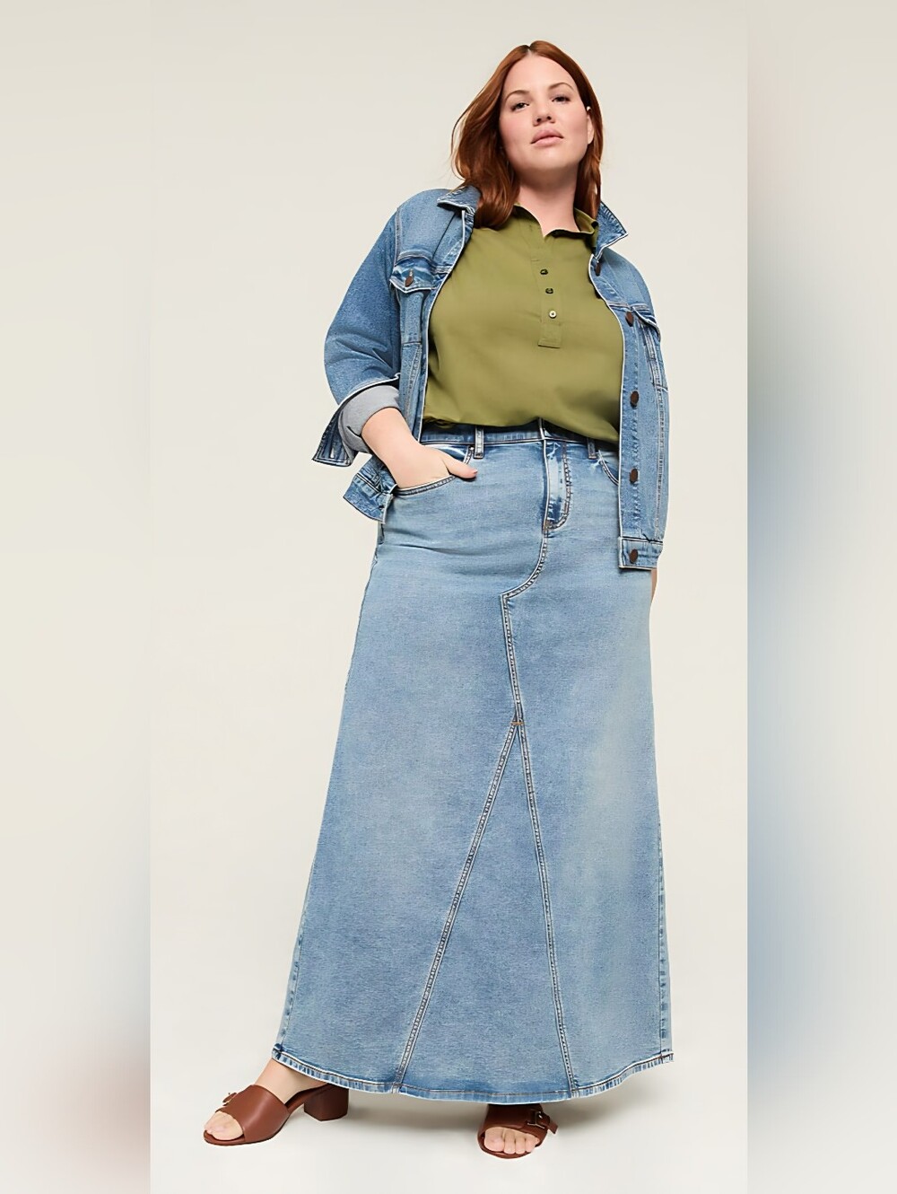 Lane Bryant Denim High Rise Maxi Skirt- Medium Wash - Picture 2 of 6